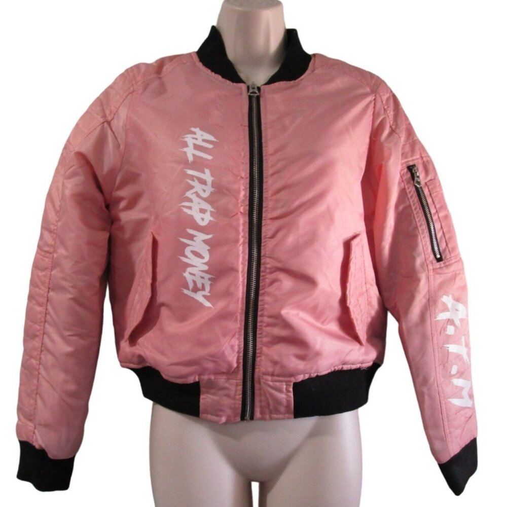 South Pole All Trap Money ATM Pink Black Vintage Bomber Jacket S/M Vintage GUC - Picture 12 of 16